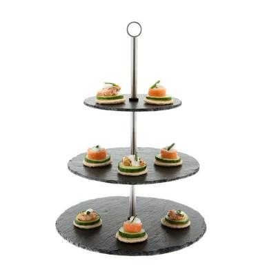 China Competitive Price Amazon Disposable Hits Online Slate Straight Round 2 Tier Slate Cake Stand for sale