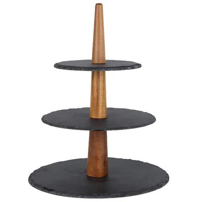 China China Wholesale 3 Tier Slate Disposable Vintage Natural Single Cup Wooden Wedding Cake Stand for sale