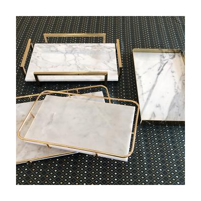 China Restaurant& Home& Hotel Factory Wholesale Rectangle Food Fruit Marble Luxury Decorative Wedding Serving Tray for sale