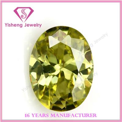 China Zircon Quality Assurance Oval Shape Machine Cut Faceted Synthetic Light Olive Zircon Gemstone for sale