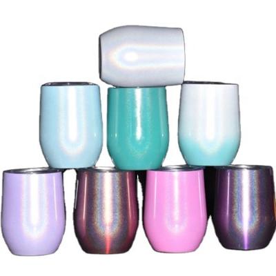 China 12oz Amazon Viable Hot Sale Wholesale Glitter Color sulated Stainless Steel Costom Logo Wine Mug With Lid Tumbler for sale