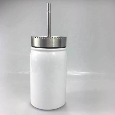 China Sublimation Double Wall 500ml White Vacuum Viable Insulated With Stainless Steel Straws Tumbler Sublimation Mason Jar for sale