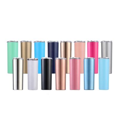 China Sustainable Wholesale 30 Colors 20oz Stainless Steel Double Wall Insulated Colored Lean Tumbler Vacuum Cups With Plastic Straw for sale