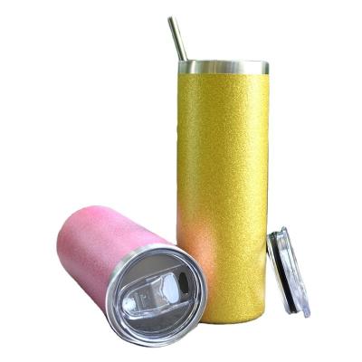 China Viable RTS Wedding Party Gifts For Guests Souvenirs Stainless Steel Glitter 20oz Powder Coated Lean Tumbler Cups Wholesale With Lid for sale