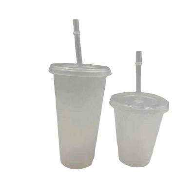 China Wholesale Reusable Clear Tumbler Plastic Cup Glitter PP RTS 16oz 24oz Do Not Stain Changing Cup Tumbler With Straw And Lid for sale