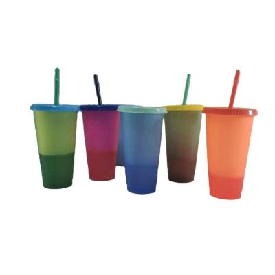 China RTS 2020 Summer Sale Mood Drinks Viable Cold Hot Plastic Cup BPA Free Color Changing Clear Stadium Cups Tumbler With Lids And Straw for sale