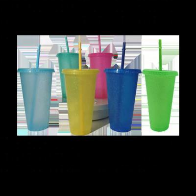 China Plastic Cups For Cold Baverage Summer Trend: Colorful Glitter PP Cups For Cold Beverages RTS PP Material BPA Free Glitter 24oz Color Mugs for sale