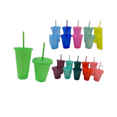 China Hot Viable Amazon Selling 5 Pcs Pack 16oz 24oz Beverage Cold Flicker Mug Plastic Tumbler With Straw And Lid for sale