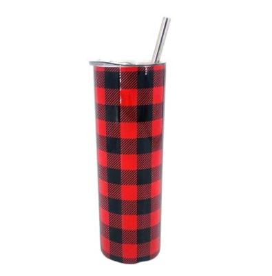 China Viable Wholesale 20 oz Buffalo Lean Double Wall Insulated Plaid Coated Lean Tumbler For Christmas Season for sale