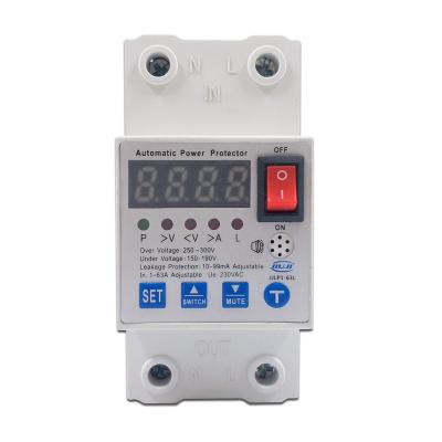 China Voltage & Current Protector 63A Leakage Protection Circuit Breaker Over And Under Voltage Over Current Leakage Protection Surge Protect Protector for sale