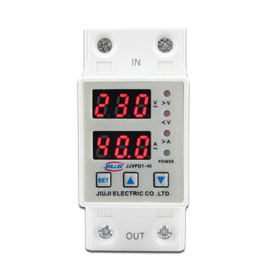 China JIW 40A DinRail 230V Adjustable Over And Under Voltage Protector Relay Protection Device With Overload Over Current Protection for sale