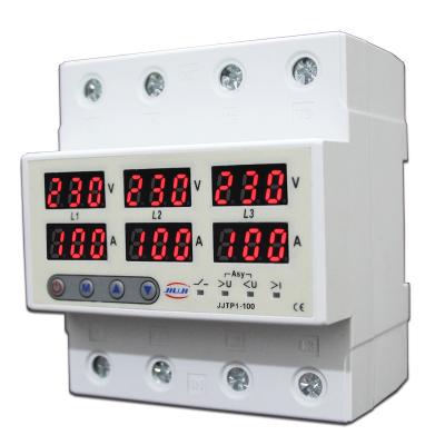 China Multipurpose Three Phase 3 Voltage Relay Current Protector 100A 220V 3P+N Over Under Automatic Voltage Relay Current Limiter Protect for sale