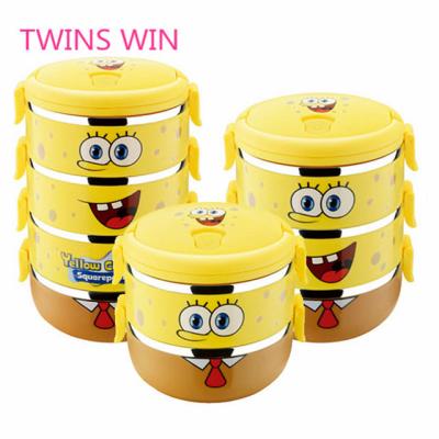 China Best Selling Heatable Cute Pattern Portable Uruguay Cartoon Characters Round 4 Layers Stainless Steel Food Bowl With 114 Compartment for sale