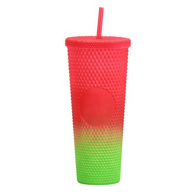 China New Design KOREAN Gradient Studded Tumbler Gradient Matte Custom Logo Double Wall Tumbler With Straw WB008K for sale