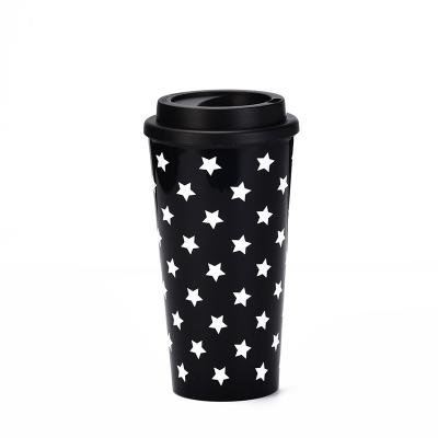 China Fashionable Double Wall Mug Black Plastic Silicone Insulation Custom Coffee Tumblers WB071K for sale