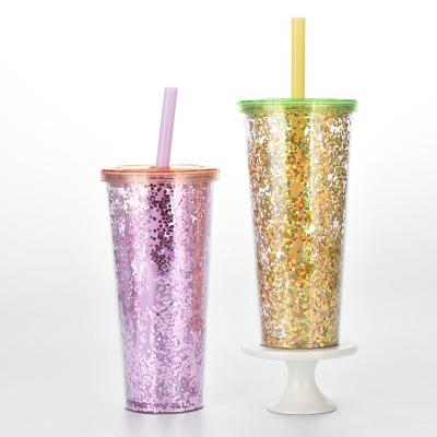 China Double Wall 24oz Tumbler Water Cup Christmas Plastic Glitter Pearl Milk Tea Clear Plastic Cups With Lids And Straw WB061K for sale