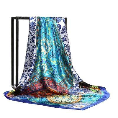 China Retro Square Fashion Women's Square Scarf 90cm * 90cm Multicolor Large Silk Scarf for sale