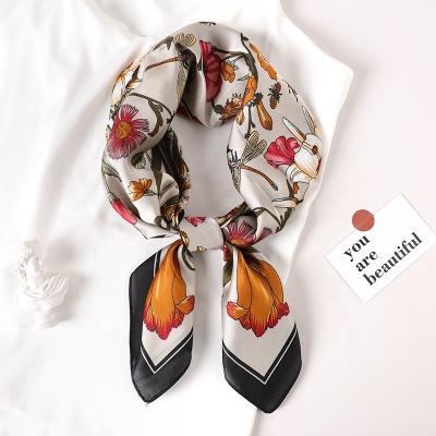 China Flowers and Plants Color-blocking Cashew Square Edge Dot Silk Satin Print Scarf for sale