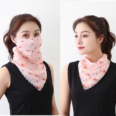 China Thin Breathable UV Chiffon Printed Scarf Neck Silk Mask Over Face Chiffon Sunscreen Mask Summer Neck Protection for sale