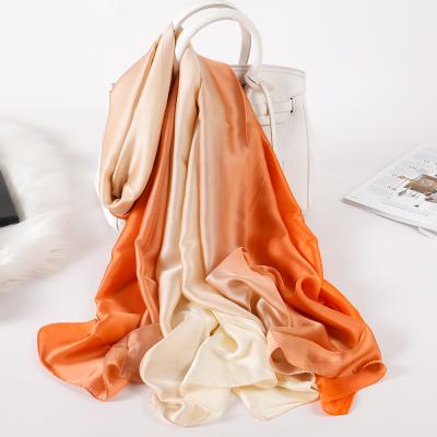 China New Fashion Ladies Two Tone Satin Silk Long Shawl Scarf for sale