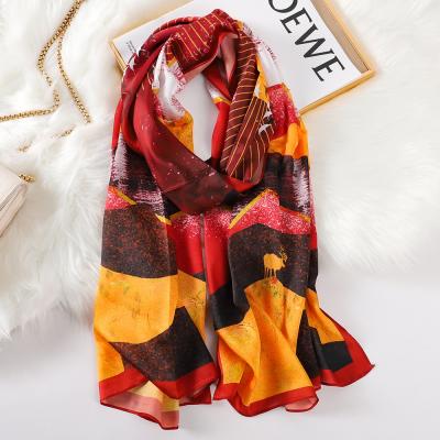 China Long 2021 New Ladies Cloud Silk Satin Print Scarf Shawl Scarf for sale