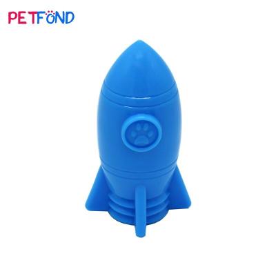 China Viable Rocket Shaped TPR Soft Rubber Treat Dog Chew Dispensing Toy for sale