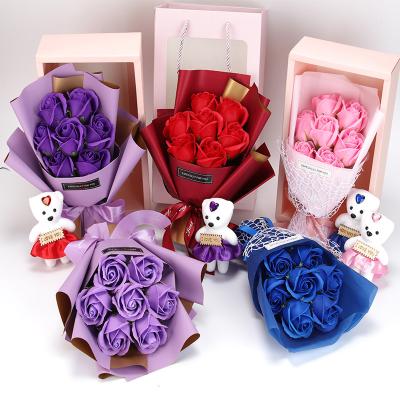 China PVC Wedding Gift Soap Rose Flower Gift Box Stuffed Birthday Party Artificial Flowers Valentine's Day Bouquet Bear Wife Present for sale