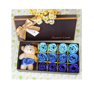 China 1Set PVC Cartoon Bear Scented Rose Flower Gift Box Bath Soap For Wedding Valentine Decor Mothers Day Teacher's Day Gift Flower for sale