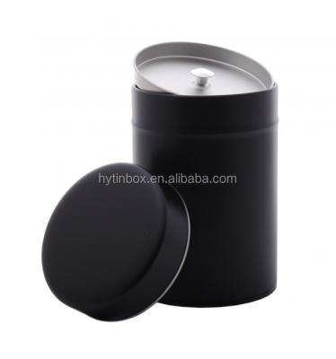 China Recycled Materials Tin Matte Black Color Round Tea Box With Double Lids for sale