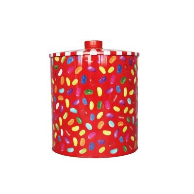 China Recycled Materials Round Shape Metal Tin Cookie Jar Cookie Storage Box With Metal Knob for sale