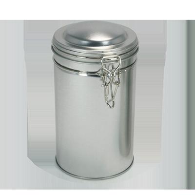 China Recycled Silver Coffee Materials Round Clip Lid Tin That Will Hold 250g Of Loose Coffee Beans for sale