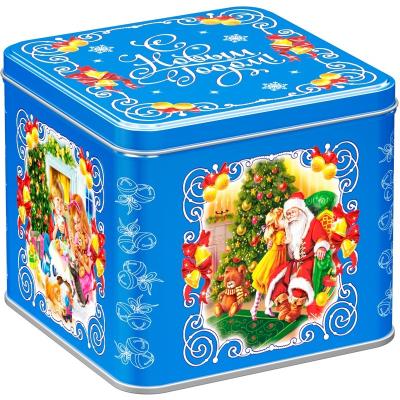 China Recycled Materials Christmas Square Tin Box Gift For Candy Cookie Chocolate With Cover Tin Metal Box Containers Storage Piggy Bank Pencil Case for sale