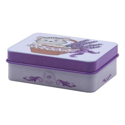 China Recycled Materials Custom Printing Small Size Hinged Lid Rectangular Shape Metal Soap Tin Box for sale