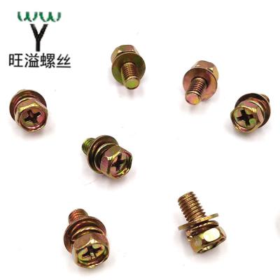 China Carbon Steel Stainless Steel Hex Copper Plated Socket Screws For Panel, Three Combination Slot Machine Screws Cross Combination Screws for sale