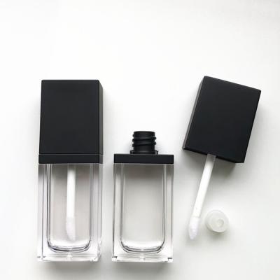 China Custom Empty Flat Lid 10ml Square Lip Gloss Tube Container Packaging Black Dumb Cosmetic for sale