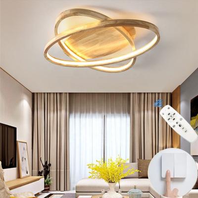 China Surface Mounted New Oak 2 Ring Design Wooden Ceiling Light Bedroom Living Room Acrylic Oval LED Home Modern Ceiling Lamp for sale