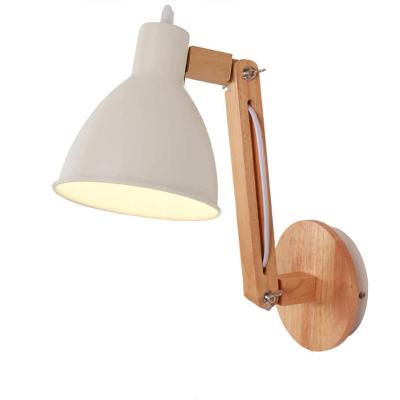 China Closes Latest Designs Retro Styles Wooden Wall Light Metal Shade Bedroom Bedside Reading Study Rotatable Swing Arm Adjustable Wall Lamp for sale