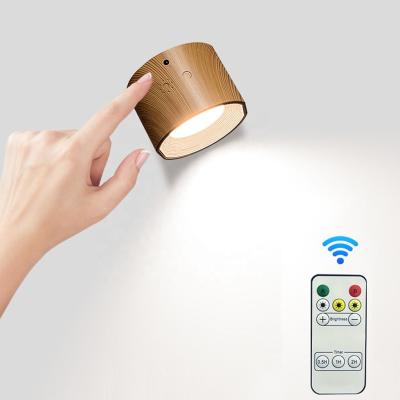 China Portable magnetic 360' wireless USB rechargeable; ° Rotatable Dimmable New Remote Control Dimmable Wall Light Magnetic Wooden Eye Bedside Lamp Touch Down Light Up USB Rechargeable LED Wall Light for sale