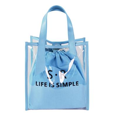 China Large Capacity BSCI Factory Blue Rose PVC Holographic Clear Shopping Bag for sale