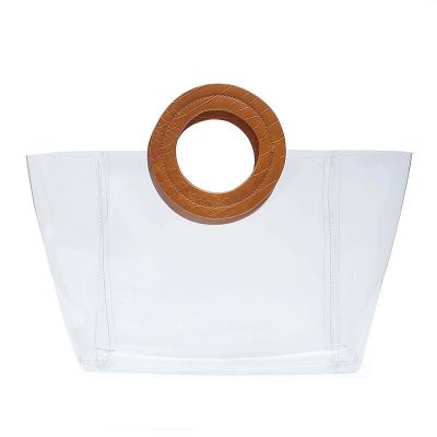 China Large Capacity BSCI Factory High Fashion Croco PU Round Handle Transparent PVC Tote Bag for sale