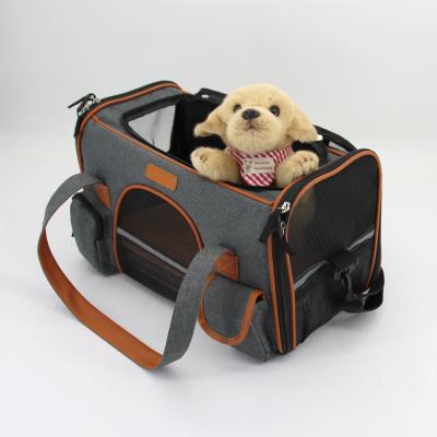 China BSCI Fashion Breathable High Quality PU Leather Handle Pet Carrier Bag Dog With Removable Pad for sale