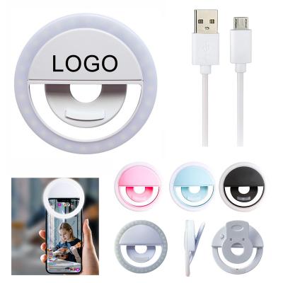 China Custom Logo Printed Rechargeable Led Ring Light Plastic Promotional Gifts For Mobile Phone Selfie Ring Light Selfie Led Lights For Phone for sale