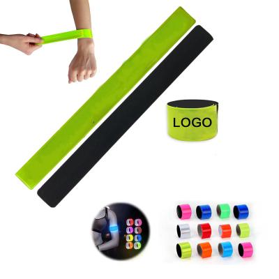 China Promotional Custom Logo Printed High Visible Reflective Garment Strap Wristband Reflective Safety PVC Bands Slap Wrap Wristband Band for sale