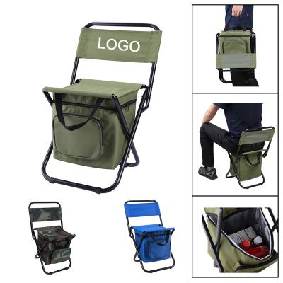 China Custom Logo Printed Cloth 10L Capacity Fishing Portable Outdoor Folding Stool Chair Picnic Hike Seat With Cooler Bag for sale