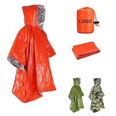 China Logo Printed Emergency Survival Poncho Custom Plastic Waterproof Rain Covering Ponchos Keeps You Dry And Warm For Outdoor Activity for sale