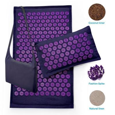 China Comfortable Custom Made Logo Acupressure Mat and Pillow Set with Bag 100% Linen& Natural Coconut Fiber Filling for sale