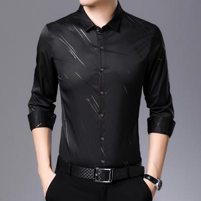 China New Gold Stripe Men's Business Casual Dress Men's Long Shirt Men's Free Ironing Long Sleeve Shirt Anti-pilling Cardigan Sleeve for sale