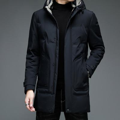 China Other 2021New winter clothes down hooded men's thickened warm white duck down90Velvet coat mid length men's down coat for sale