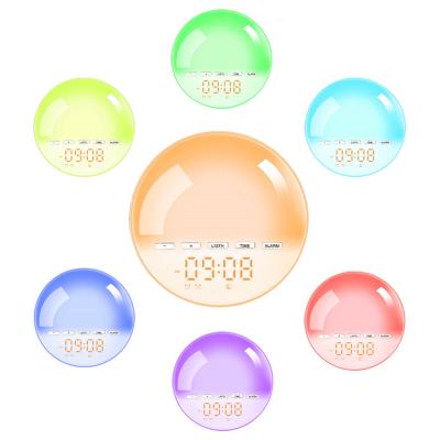 China Minimalist Hot Selling 7 Color Change Wake Up Light Sunrise Sunset Simulation Digital Display Desktop Alarm Clock For Bedroom for sale