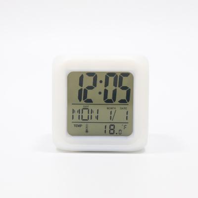 China Eclectic Seven Color Changing LED Clock Night Light Table and Desk Clocks Square Digital Smart Colorful Luminous Alarm Clock for Students for sale